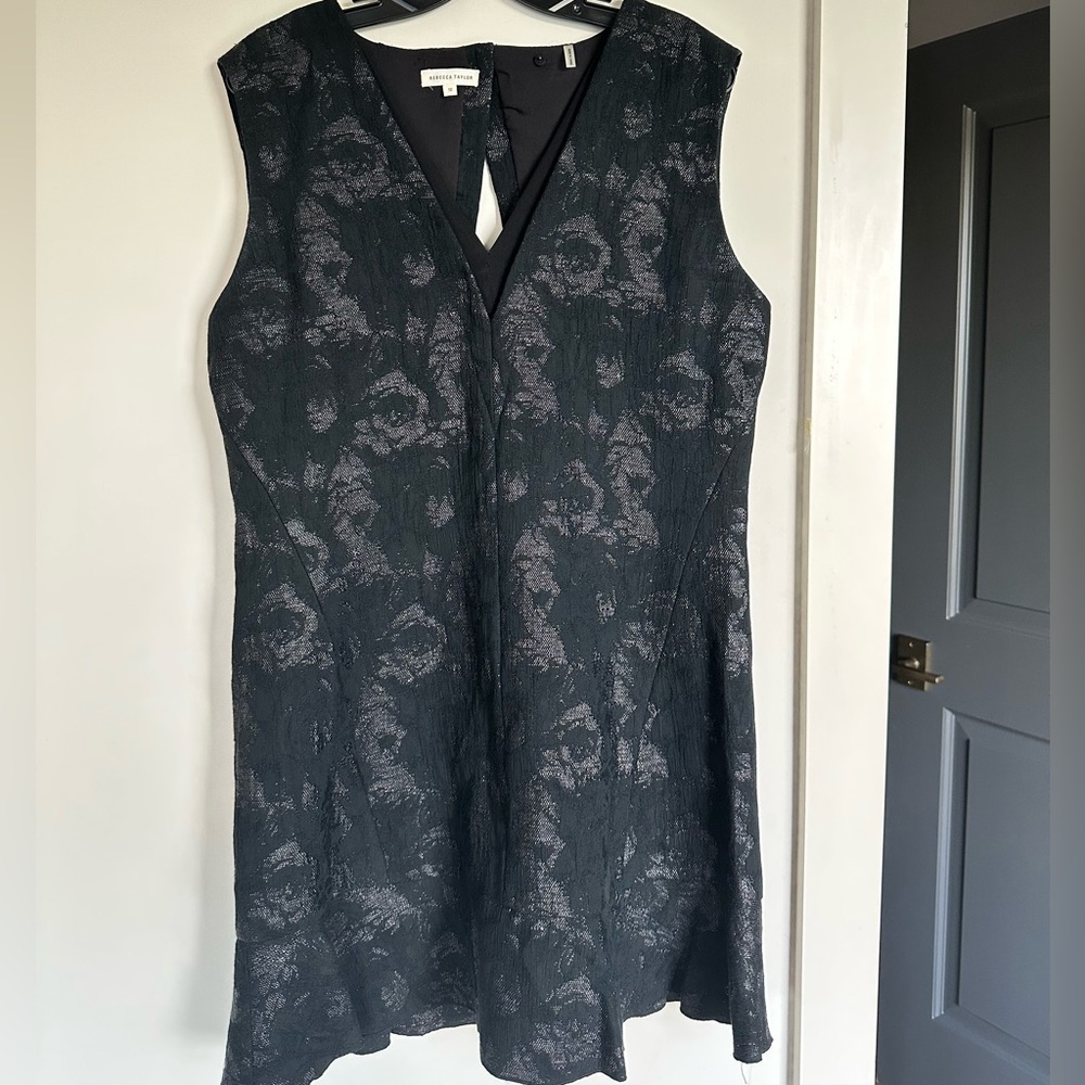 rebecca taylor black flower detail mini midi dress open back v neck
